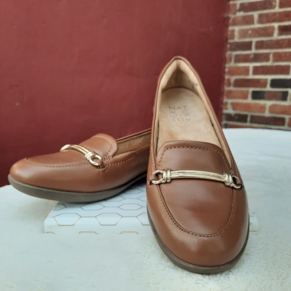Naturalizer Florence Horse Bit Comfort Flats Loafers Cognac Brown Leather 5.5
